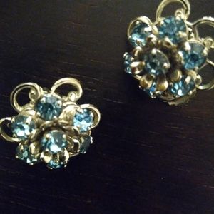 Vintage Barklay Auqua Blue Crystal Earrings.
